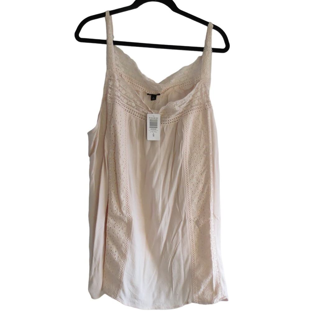 Torrid Women's Plus Size Off-White Gauze Flowy Crochet Trim Cami - Size 5 - NWT